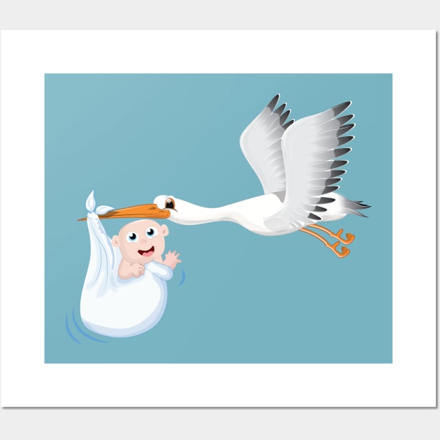 Stork Carrying a baby Wall Art by nickemporium1